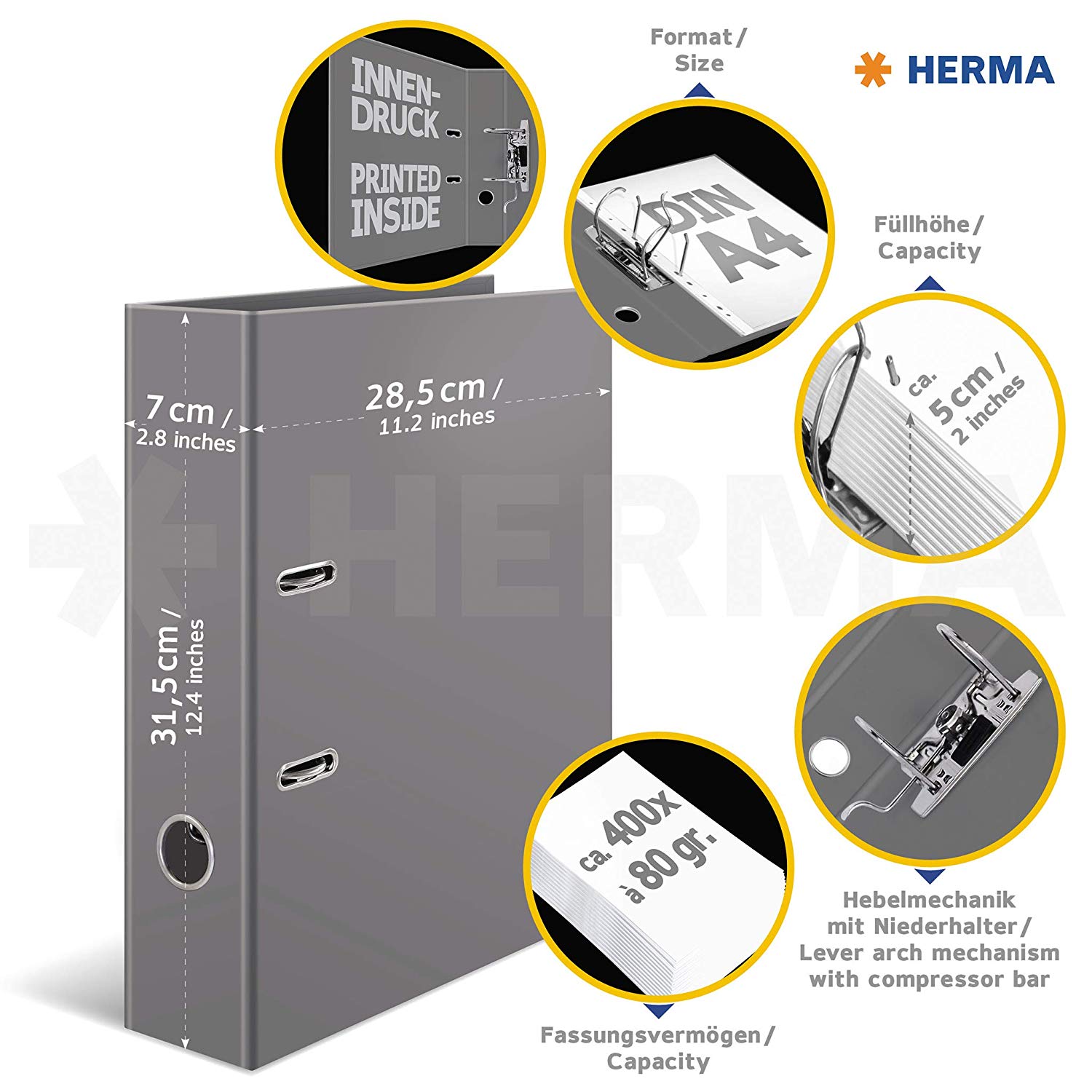 HERMA Lever Arch File Trend Cities with London Motif, A4, 70 mm Spine, with Inner Print, 1 Folder - Image 3