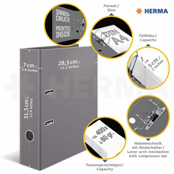 HERMA Lever Arch Files Stars, Assorted, A4, 70 mm Spine, with Inner Print, Pack of 10 - Image 2