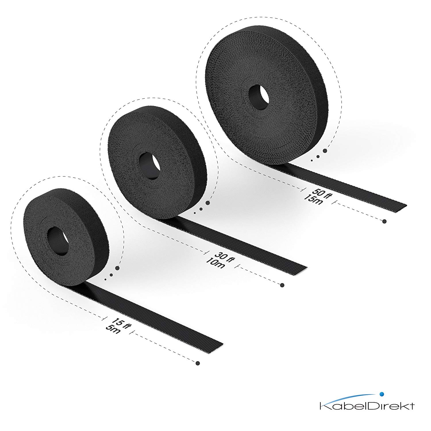 KabelDirekt - Hook & Loop Cable Ties - 5m × 12.5mm - Environmentally Friendly Cable tie roll, Individually cuttable & Reusable (Black) - Image 4