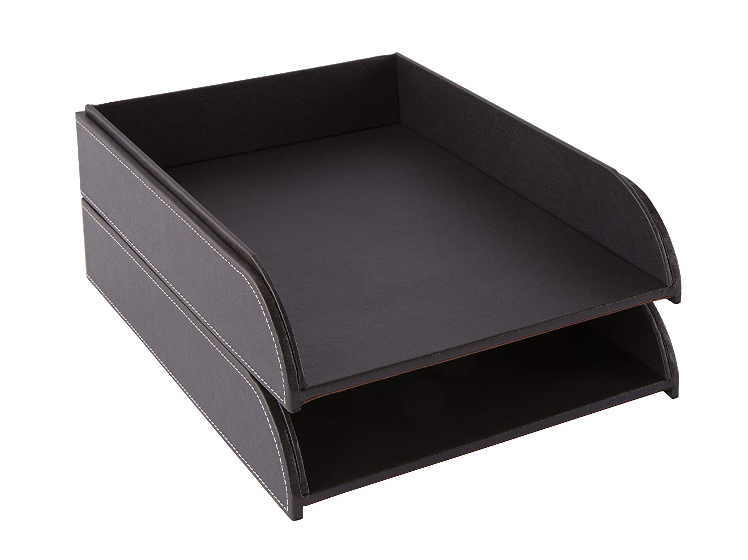 OSCO Faux Leather Letter Tray A4 - Stackable Desk Organiser Paper Sorter, Office Document Storage, Brown, Single, 6.5×24.7×33.3 cm - Image 4