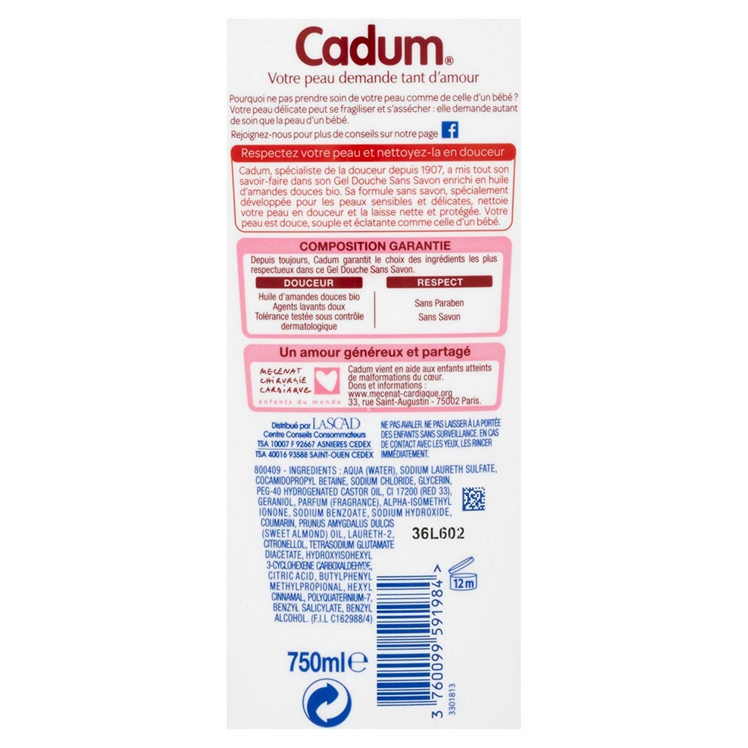 Cadum Dermo-Respect Shower Gel with Organic Sweet Almond Oil 750 ml, 750 ml (Pack of 1) - Image 4