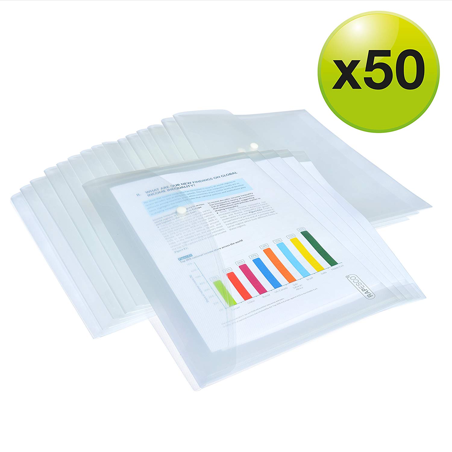 Rapesco 1497 ECO Recycled Popper Wallets, A4+, Clear Transparent, Pack of 50