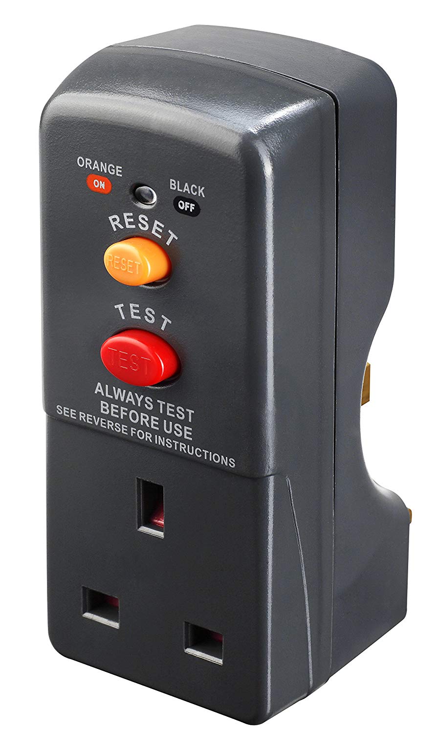 Masterplug Single Socket RCD Safety Adaptor, Black, Grey, 1 - Pack