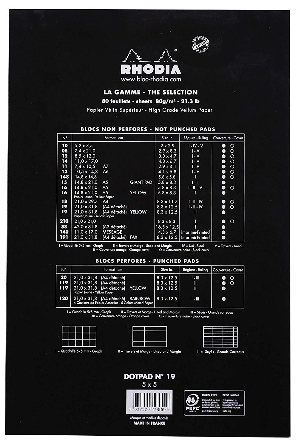 RHODIA 19559Amzc, Stapled Notepad Dot pad N°19 Black, A4+, Dot Dotted, 80 Detachable Sheets - Image 3