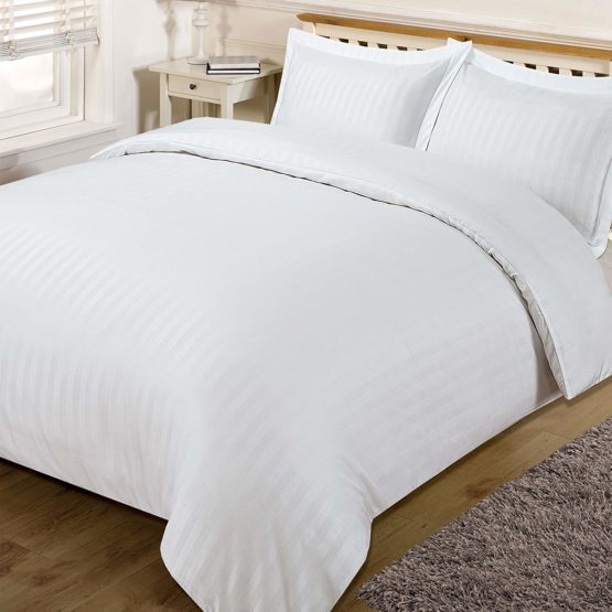 Dreamscene Beautiful Satin Stripe Duvet Bedding Set, White, Super King