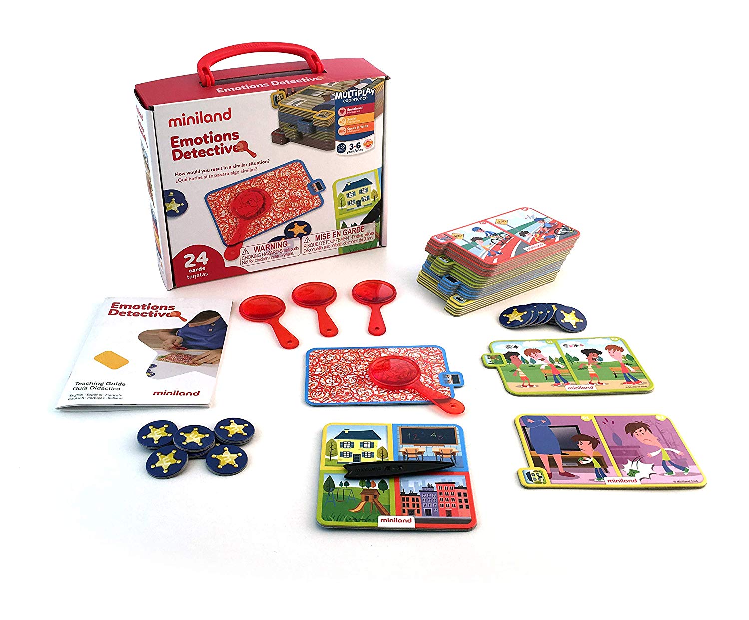 MINILAND Emotions Detective, a detective game to talk about everyday conflicts and build empathy 45402, Multi-color, Small or Compact