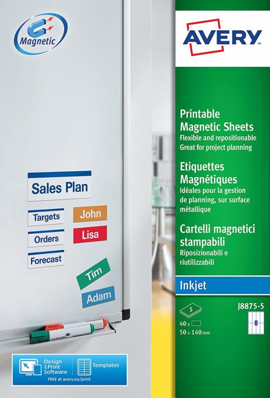 Avery J8875-5 Printable Magnetic Signs, 8 magnets Per A4 Sheet - Image 3