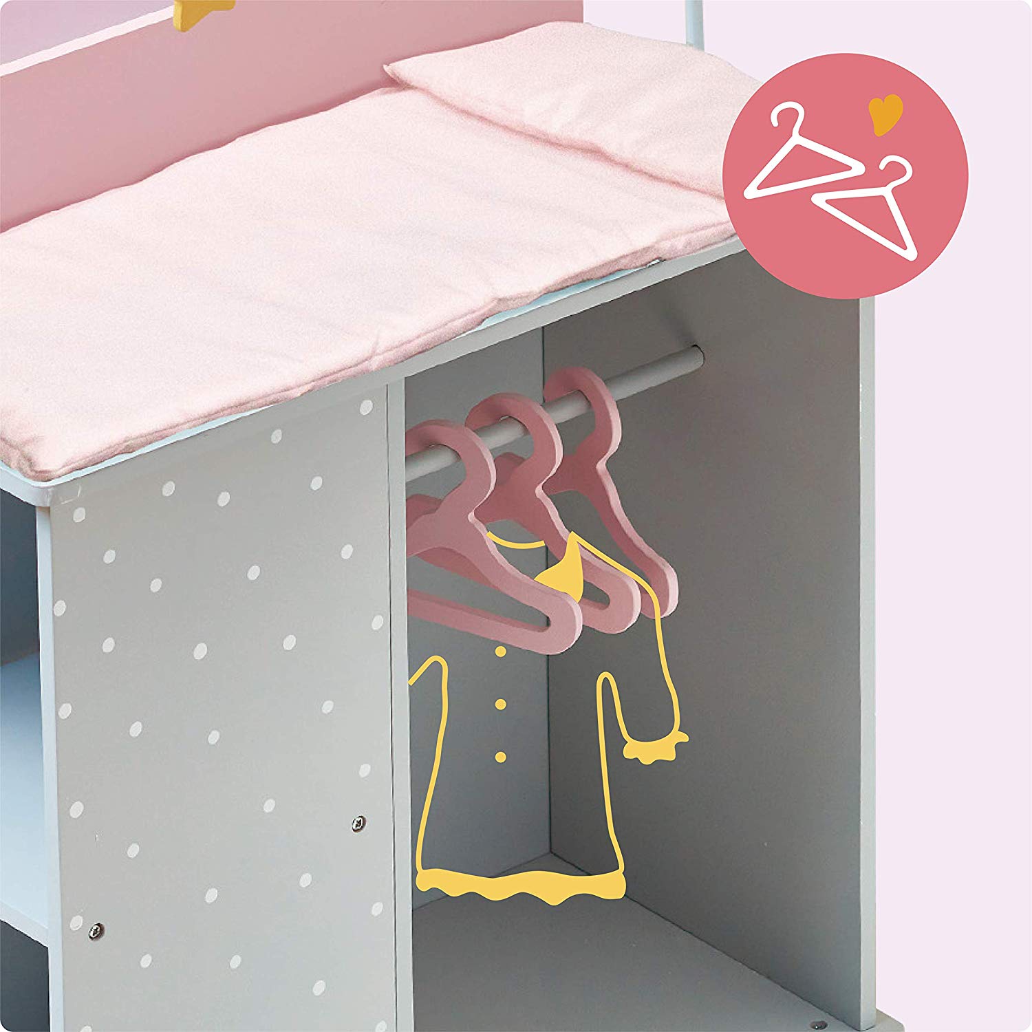 Olivia's Little World 6-in-1 Wooden Baby Doll Changing Station with Crib, Changing Table, High Chair, Double-Door Closet - Image 3