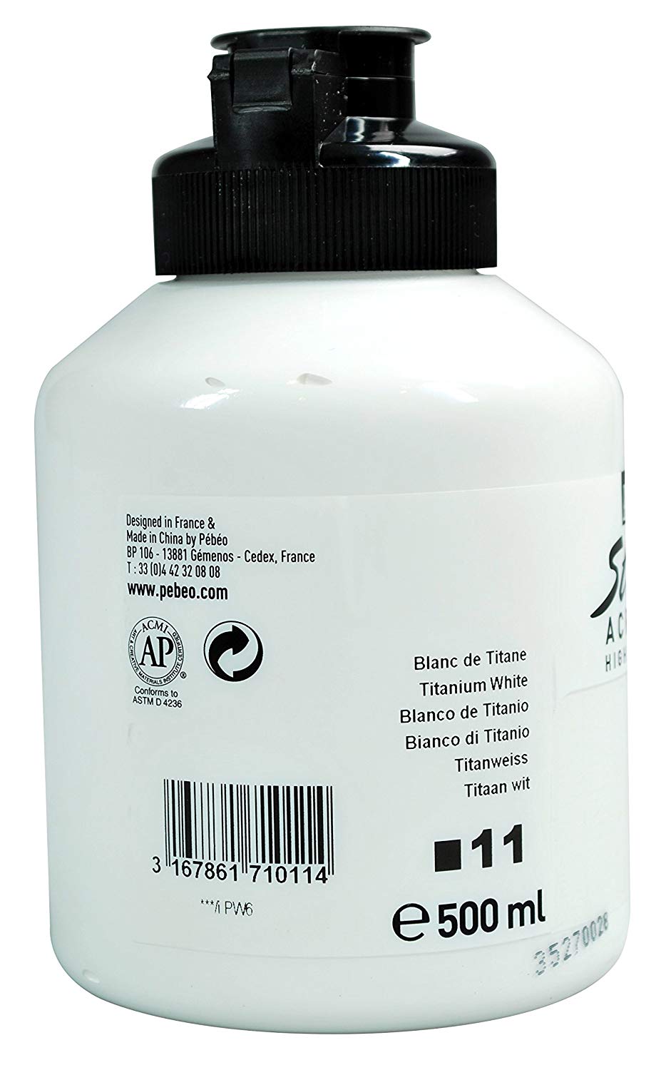 Pébéo - Acrylic Fine Studio Acrylics - Titanium White 500 ml, 500 ml (Pack of 1) - Image 3