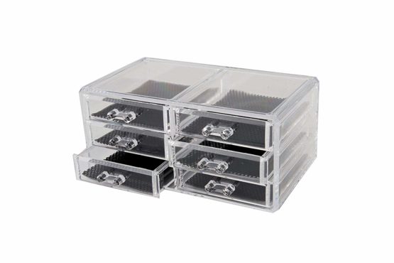 Compactor Make up and Jewellery Storage Box Drawer Organiser, With 6 Drawers, 23.8 x 15 x H. 11 cm, Polystyrene and Fabric, Transparent, RAN6044 - Image 4