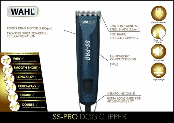 WAHL Dog Clippers, SS Pro Premium Dog Grooming Kit, Full Coat Dog Grooming Clippers for All Coat Types, Low Noise Corded Pet Clippers, Powerful and Quiet - Image 2
