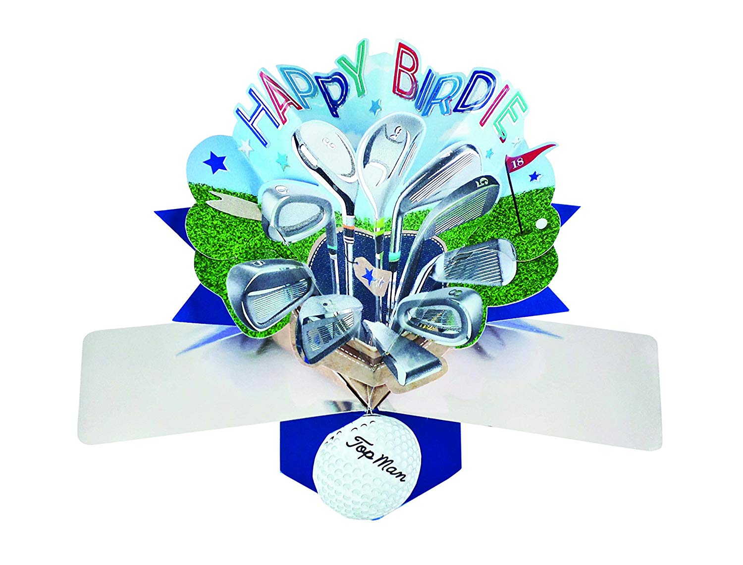 Happy Birdie Golf Pop-Up Greeting Card Original Second Nature 3D Pop Up Cards, Pastel, 20cm x 20cm