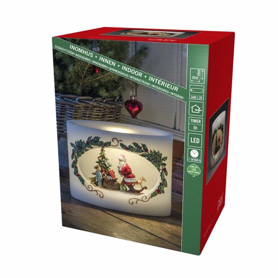 Konstsmide 1892-100 LED Wax Christmas Candle Advent Decoration Santa Delivering Presents and Tree Scene, Warm White, 14 cm x 19 cm