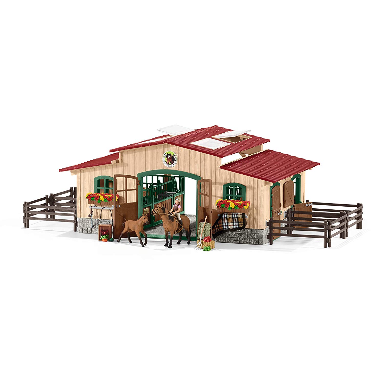 SCHLEICH Farm World, 96PC Horse Barn and Stable Playset, Riding Center with 2 Pony Toys, Rider Figurine, and accessories - Image 2