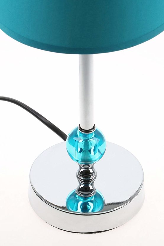 Premier Housewares Chrome Stem Table Lamp with Acrylic Ball and Fabric Shade - Teal - Image 4