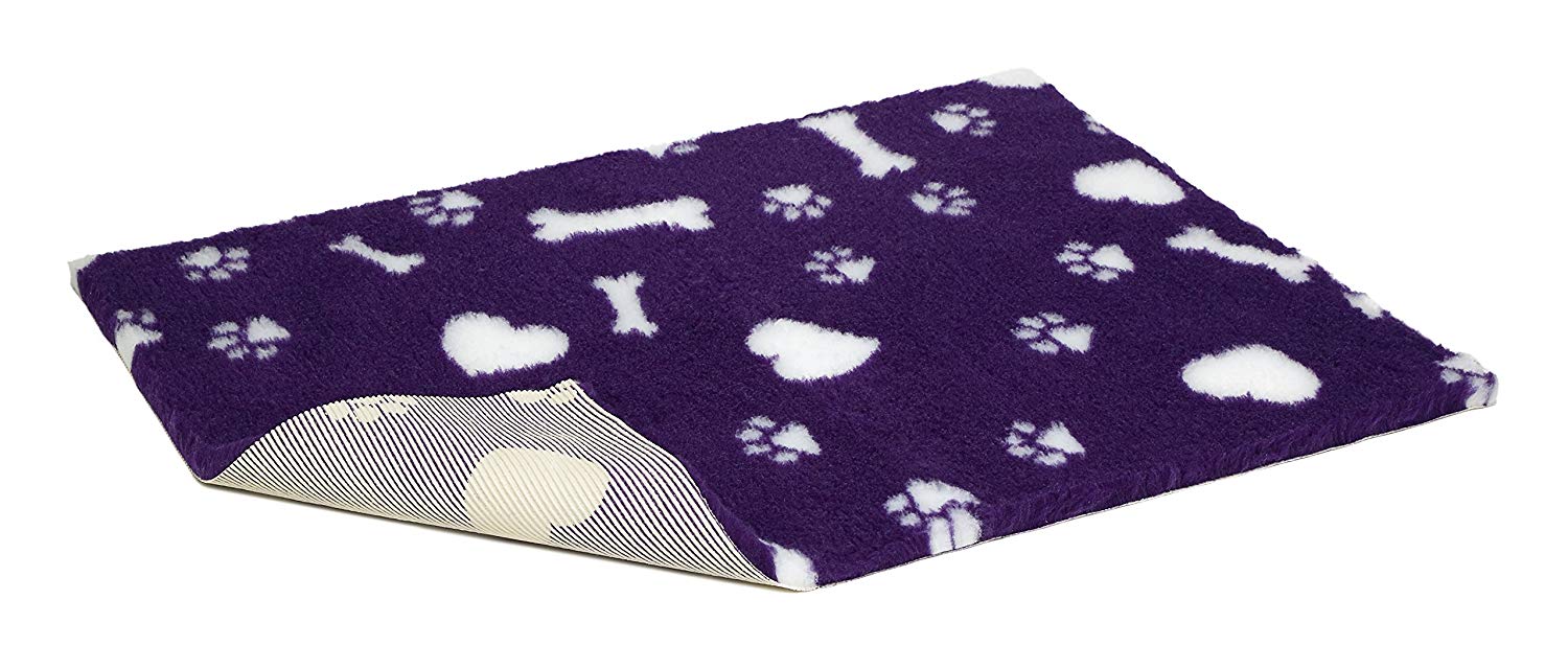 Vetbed Non-Slip Vet Bed with Hearts/Paws and Bones, 26 x 20-Inch, Purple/White, 70 x 53 x 3 cm (L x W x H)