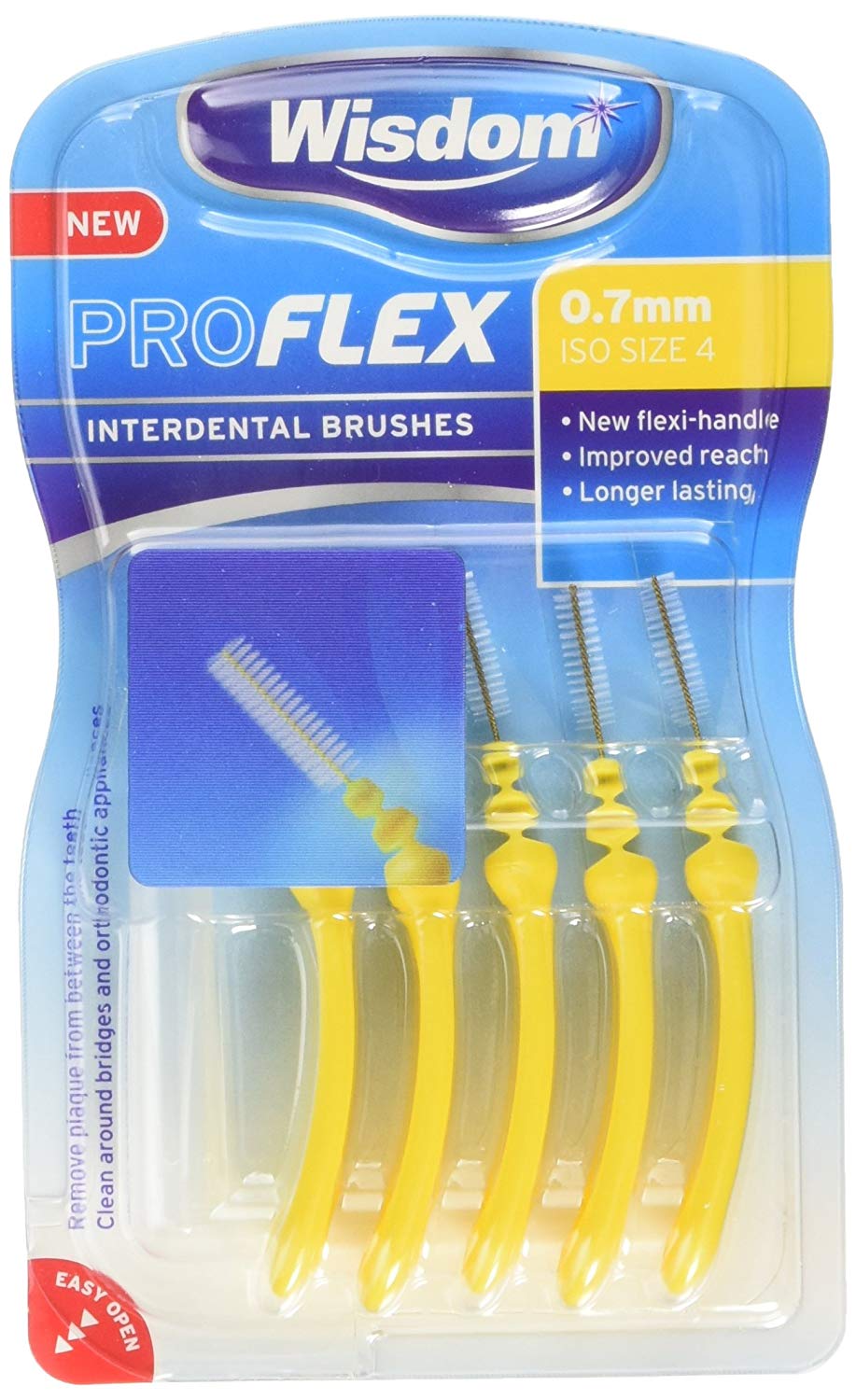 Wisdom Proflex Interdental Brushes, 0.70 mm, Yellow, Pack of 4, 20