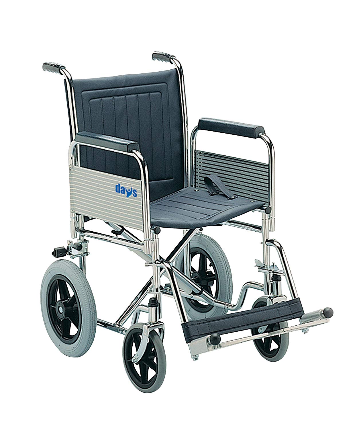 Days Transit Wheelchair, 41cm (16"), Chrome Plated Steel Frame, Detachable Armrests & Detachable Swing Away Footrests
