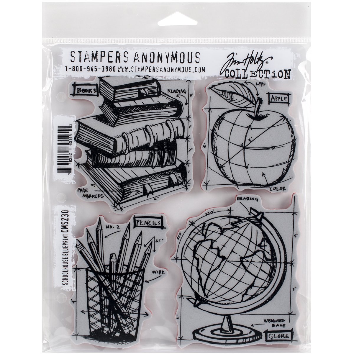 Stampers Anonymous_AGW "School House Blueprint" Cling Mounted Stamp, Grey, Red Rubber, 7 x 8.5"