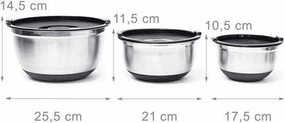 Relaxdays BOWLY, Set of 3, Diameters: 17/21 / 25.5 cm, Mixing Set Stainless Steel with Aroma Protective Salad Serving Bowl with Fresh-Preserving Lid, Silver, 25.5 x 25.5 x 14.5 cm - Image 3