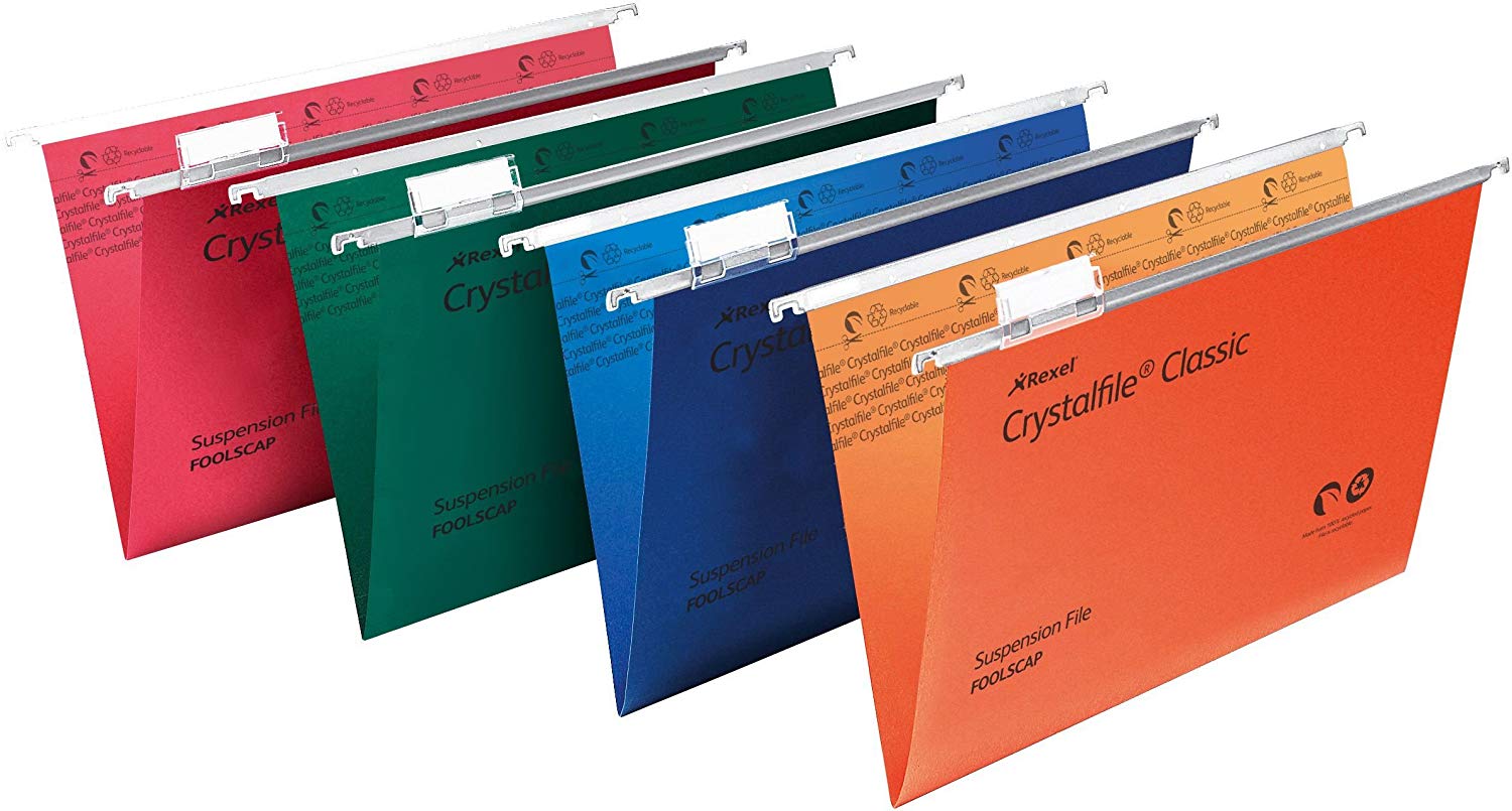Rexel Foolscap Suspension Files with Tabs and Inserts for Filing Cabinets 15 mm V base, 100 Percent Recycled Manilla, Green - Image 2