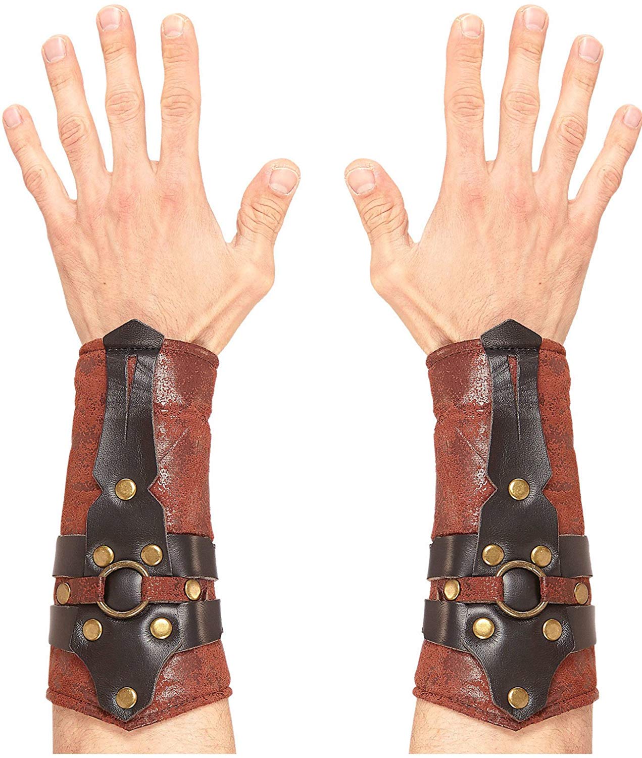 Widmann Leather Look Roman Arm Guards Gladiator Ancient Greek Fancy Dress Accessory, Brown
