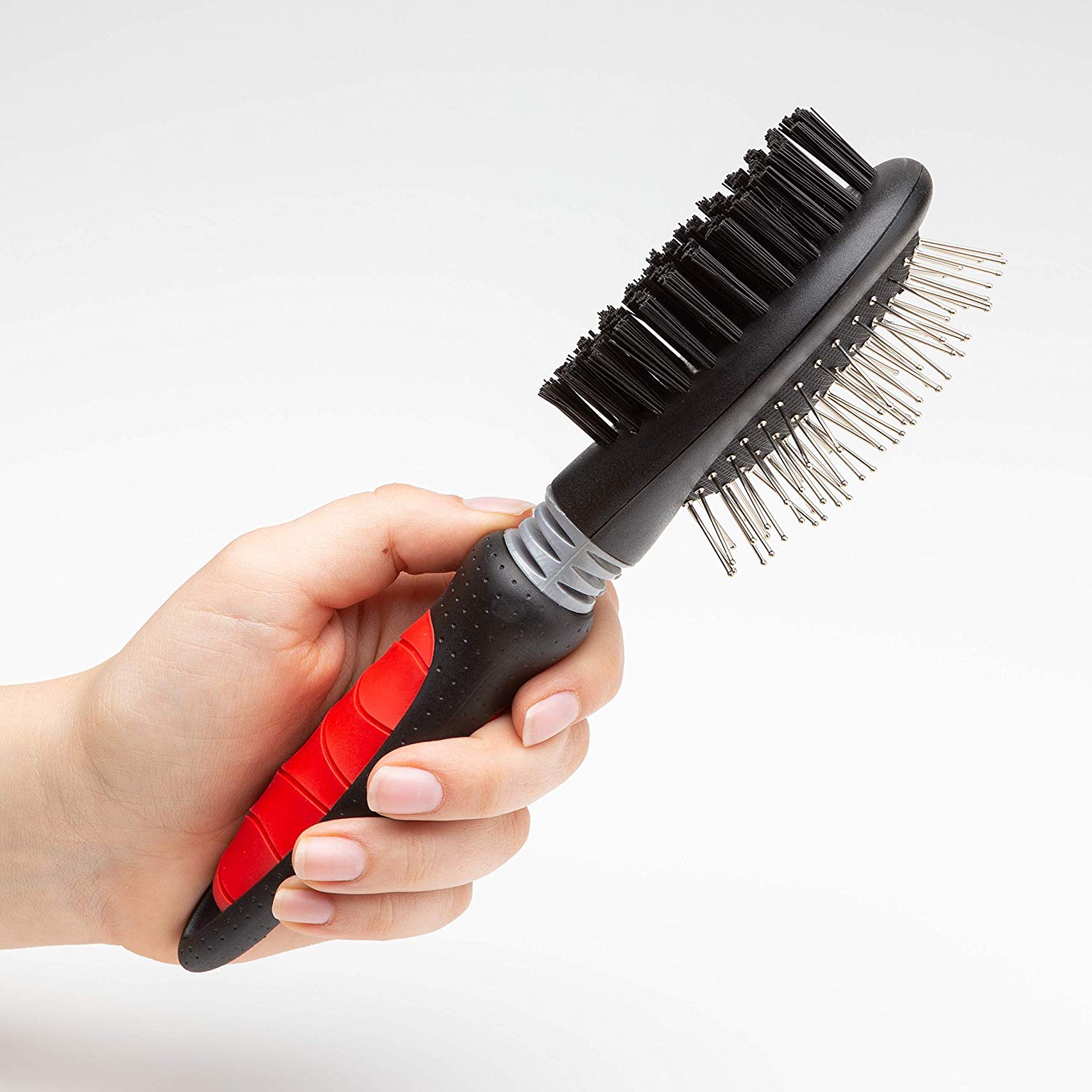 Mikki Dog, Cat Combi Brush Removes Knots, Tangles -2 sided -Nylon and Ball Pin for Small to Medium Pet, Clear - Image 3