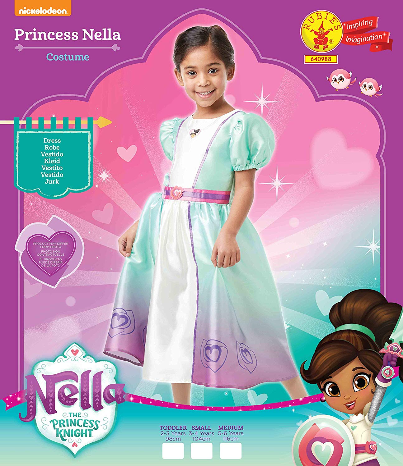 Kids Costume Nella The Princess Knight Dress Up Girls Blue Glitter Heart  Nella Princess Knight Halloween Jumpsuit Costume