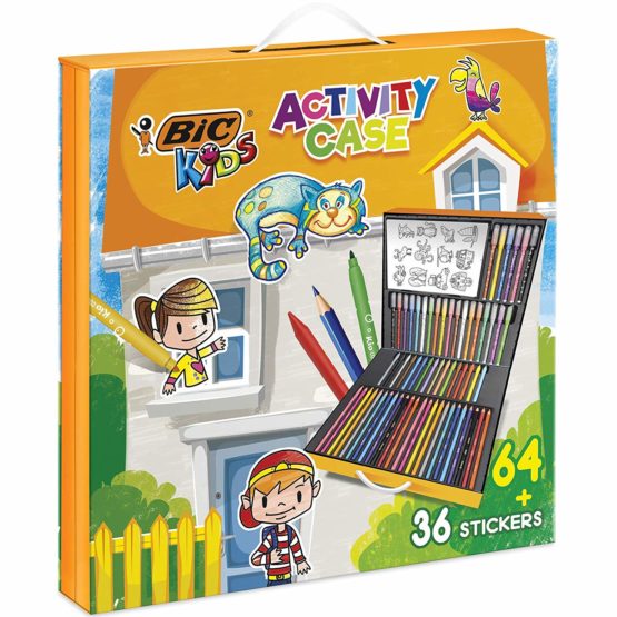 BIC Kids Stationery Activity Set and Carry Case, 64 Colouring Items (Colouring Pencils, Felt Pens and Crayons)