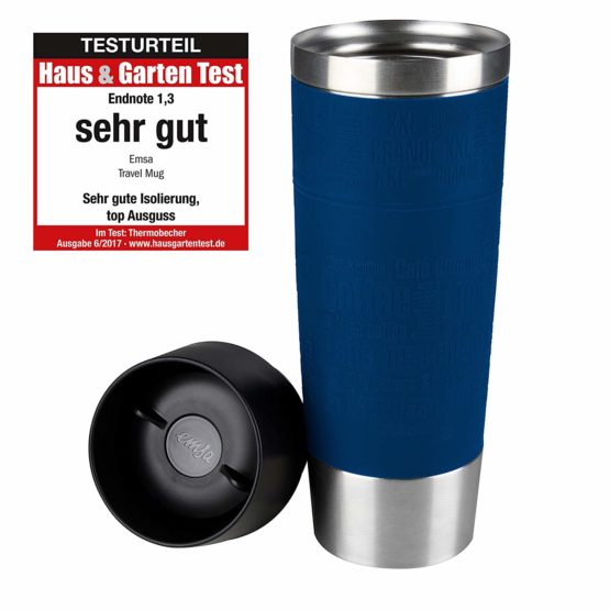 Emsa 515618 Travel Mug Large insulated drinking cup with Quick Press closure, 0.5 litres, blue - Image 2