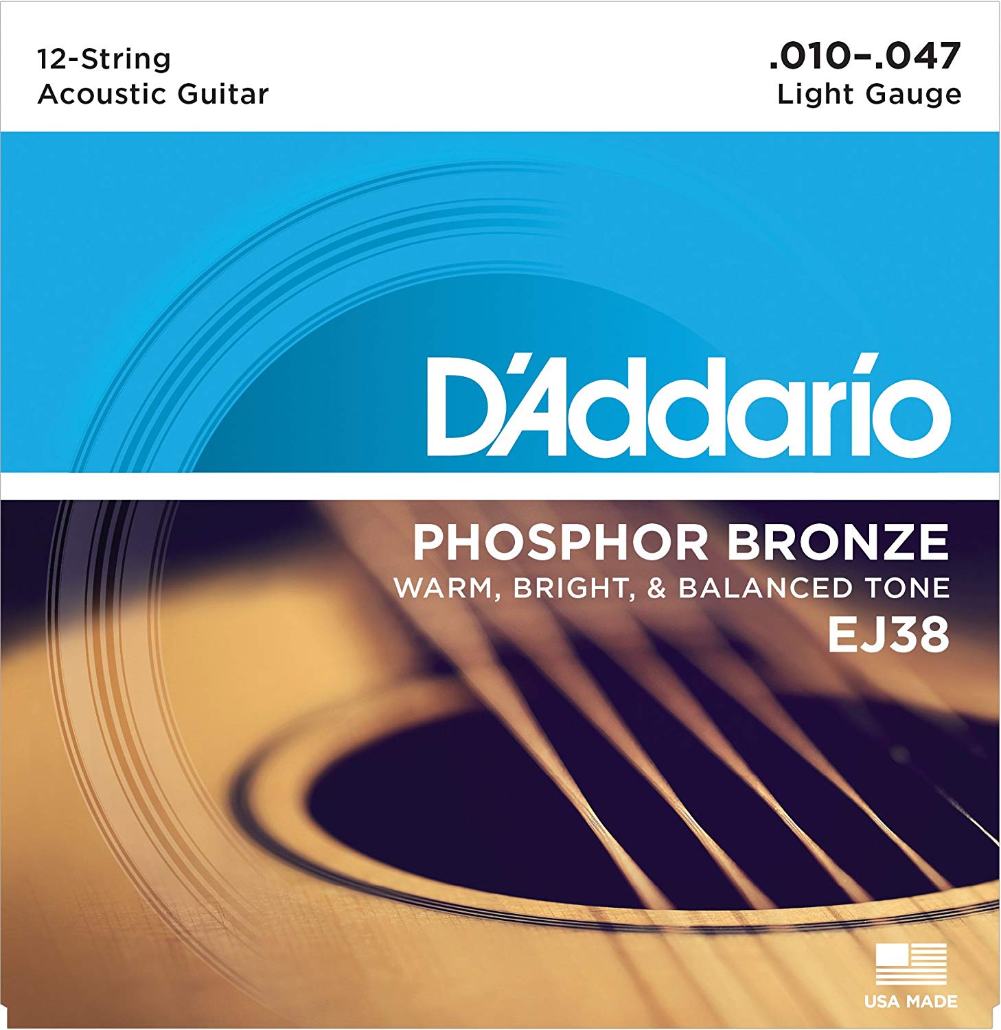 D'Addario Guitar Strings, Phosphor Bronze Acoustic Guitar Strings, EJ38, Rich, Full Tonal Spectrum, For 12 String Guitars