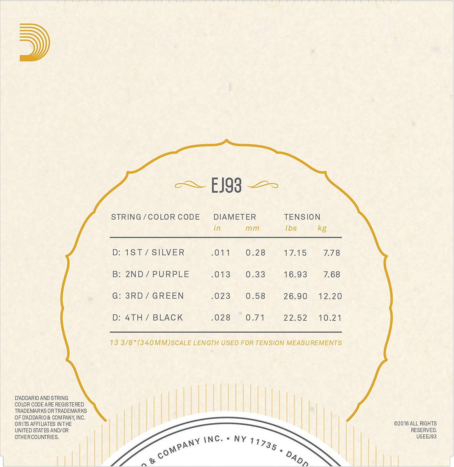 D'Addario EJ93 Cavaquinho String, Stainless Steel - Image 3
