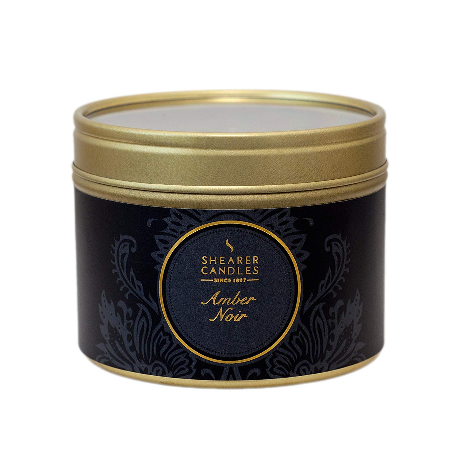 Shearer Candles Amber Noir Small Scented Gold Tin Candle - Black, Packaging May Vary, Black and Gold, 6cm l x 6cm w x 4.7cm h