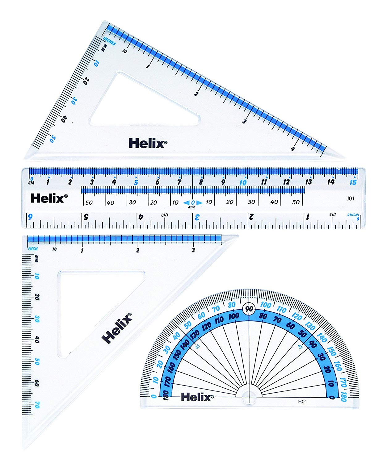 Helix 15cm Four Piece Geometry Set, white|black|clear