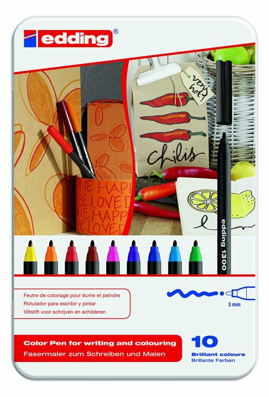 edding 1300 Colour Pen Medium - Multi-Coloured - 10 Pens - Round Nib 2 mm - Felt Pens for Drawing and Writing - Felt Pens for School, Mandalas, Bullet Journals