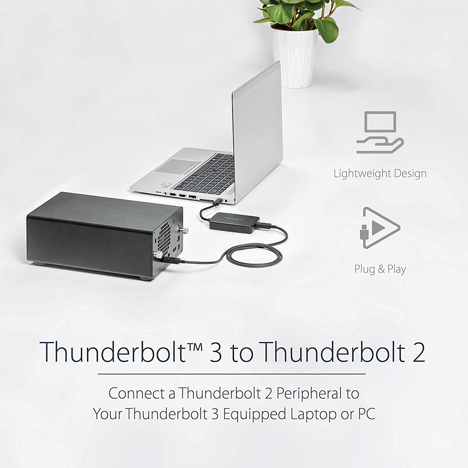 StarTech.com TBT3TBTADAP Thunderbolt 3 to Thunderbolt Adapter - Windows and Mac, Black - Image 2