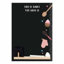 Chalkboards UK Bake It' Small Memo Black Chalkboard/Blackboard/Kitchen Chalk Board with Tray, Piece of Chalk & Felt Eraser. Booth Design Range, Wood, 29.7 x 20.7 x 1 cm