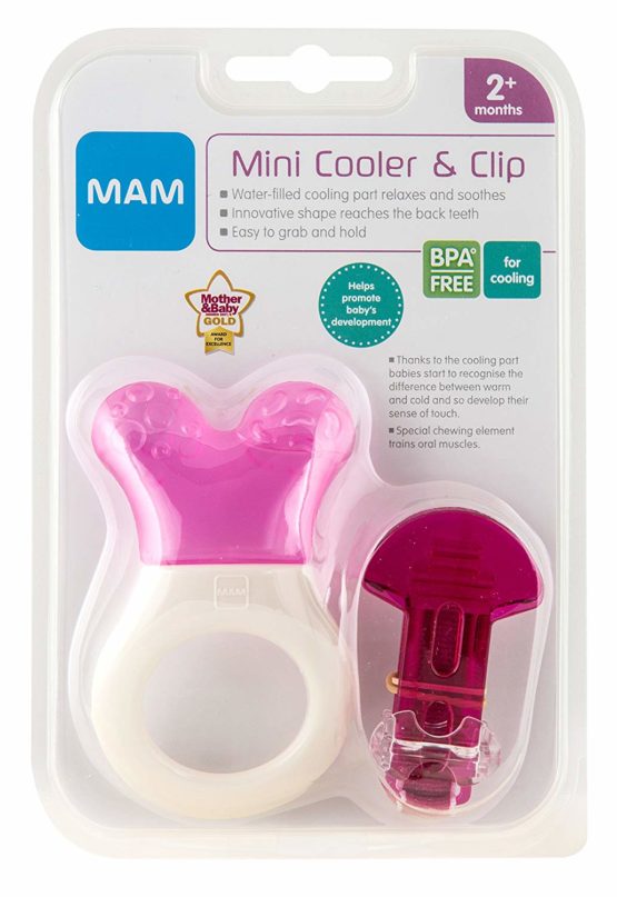 MAM Mini Cooler & Clip, Cooling Component Comforts Teething Babies, Sensitive Gums Massaged by Baby Ring, Long Range Reaches All Baby Teeth, Suitable for 0-3 Years, Pink - Image 3