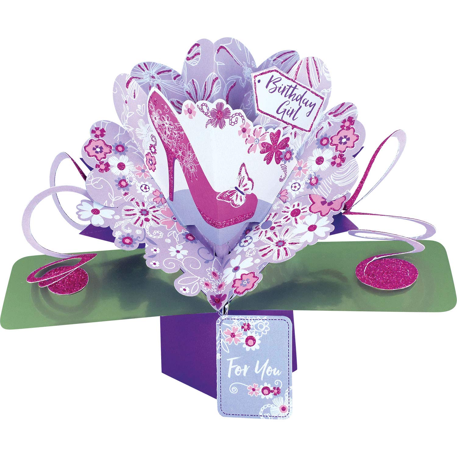 Second Nature 'Birthday Girl' Pink Shoe & Flowers Pop Up Greeting Card - POP140, 20cm x 20cm - Image 4