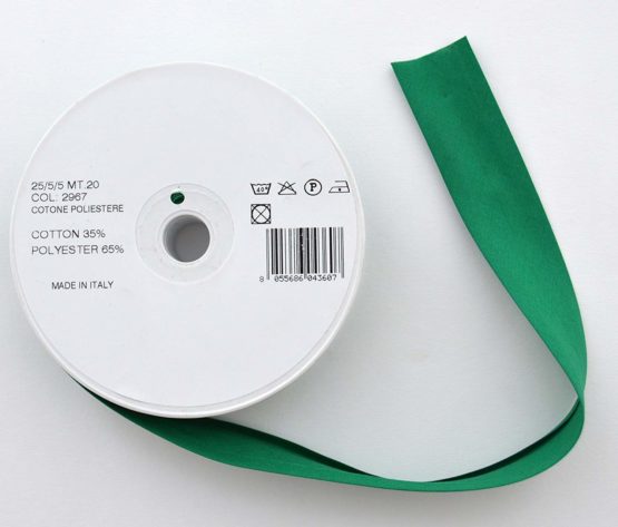 Inastri 25/5/5 mm Polycotton Bias Binding-Col. xx-GREEN-20m Roll, Polyester Cotton, Bottle Green, 11x11x3 cm