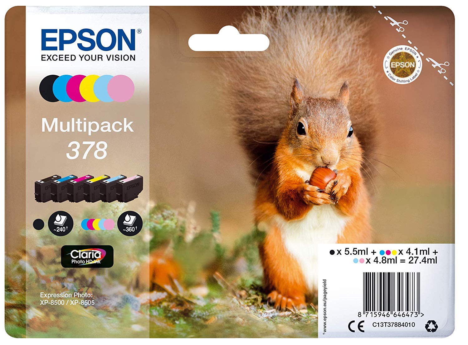 Epson Multipack 378 Ink Cartridges, Photo HD BL, 6 Colours, Cyan