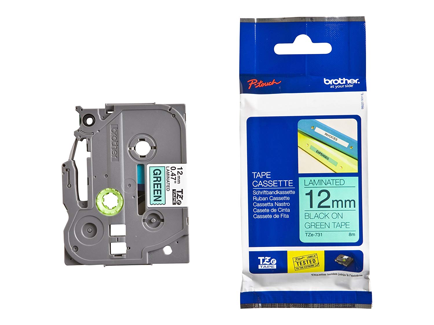 Brother TZe-731 Labelling Tape Cassette, Black on Green, 12 mm (W) x 8 m (L), Laminated, Brother Genuine Supplies - Image 3