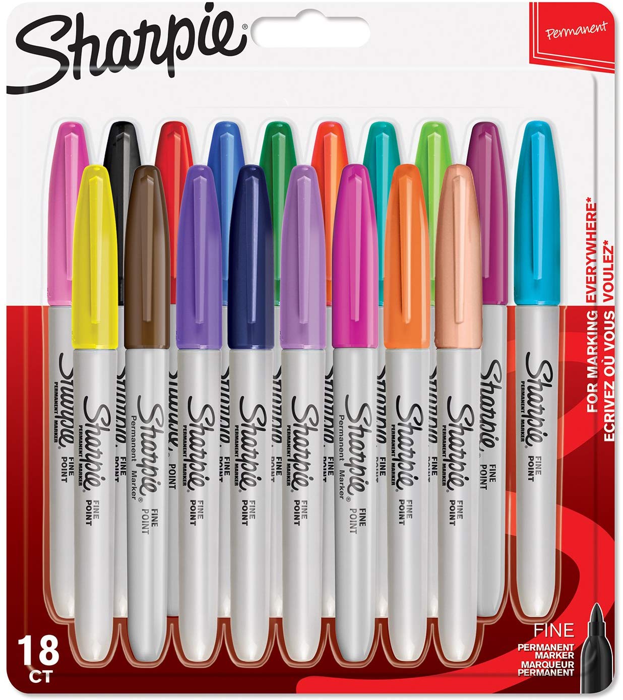 Sharpie Permanent Markers, Standard colours assortment, 18 count