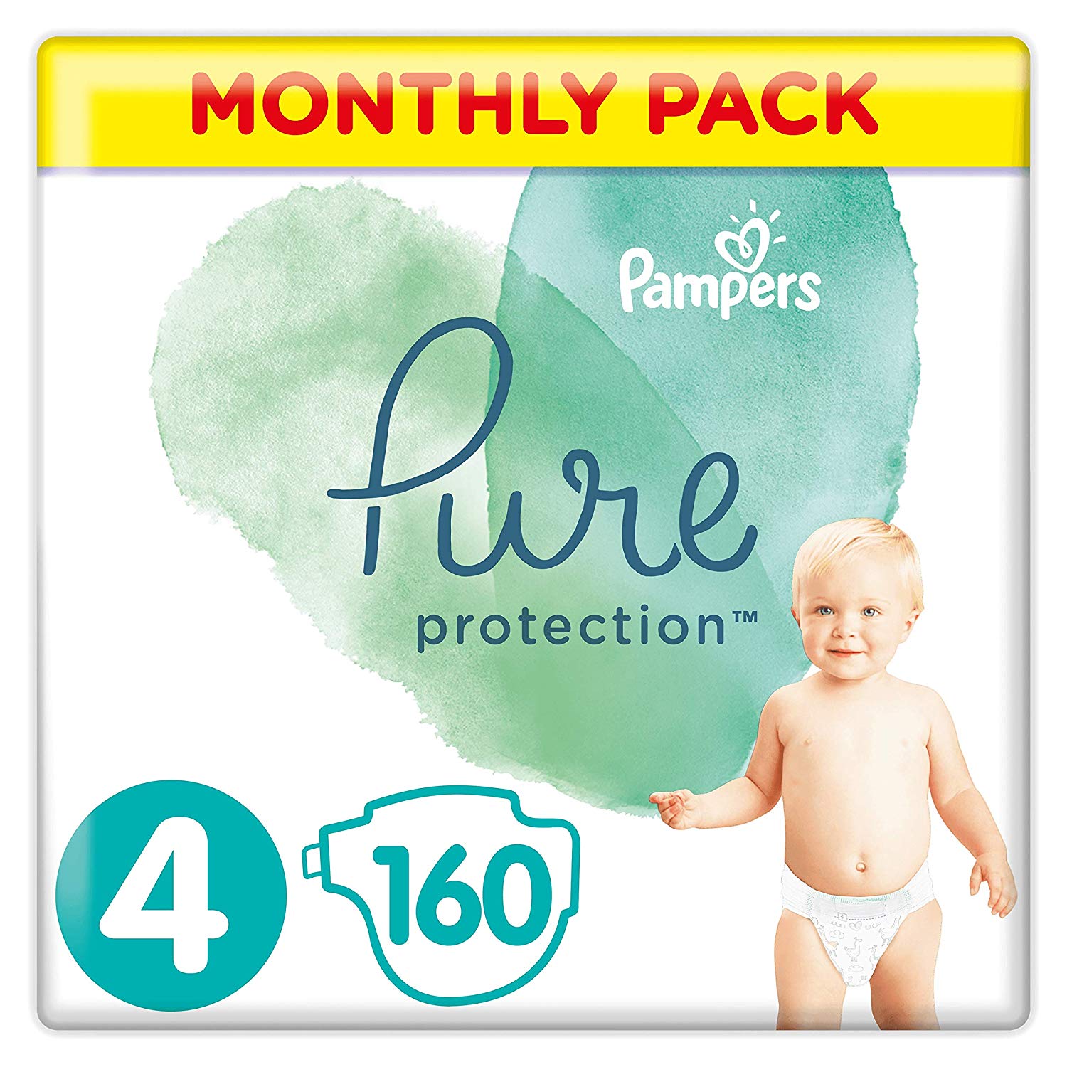Pampers Baby Nappies Size 4 (9-14 kg / 20-31 lbs), Pure Protection (Harmonie), 160 Count, MONTHLY SAVINGS PACK