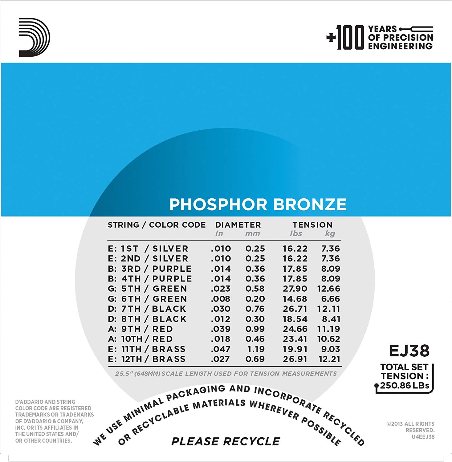 D'Addario Guitar Strings, Phosphor Bronze Acoustic Guitar Strings, EJ38, Rich, Full Tonal Spectrum, For 12 String Guitars - Image 3