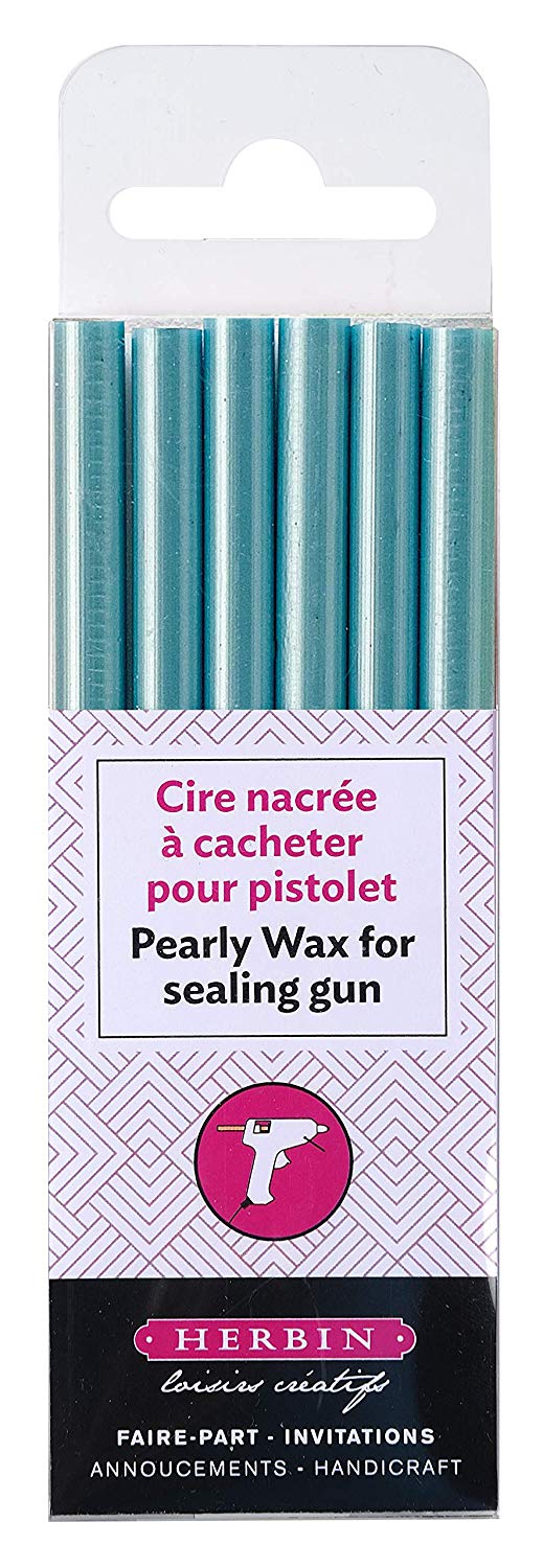 Jacques Herbin 35911T, Pack of 6 sticks of special sealing wax, Made for wax guns, Pearly azure Colour