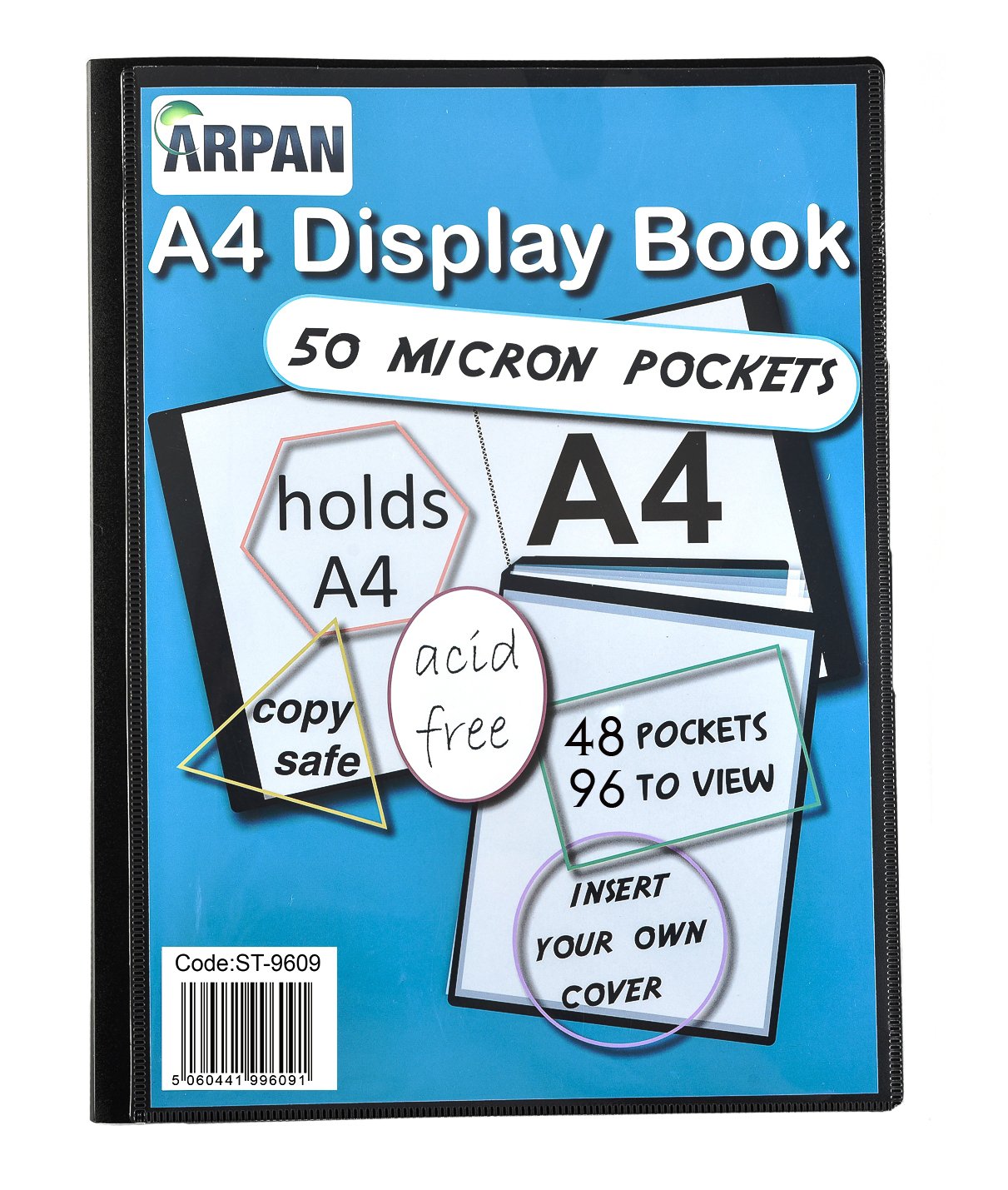 Display Book, 48 Pockets Black Presentation A4 Display Book Folder Folio for Professionals Business, Students, Projects