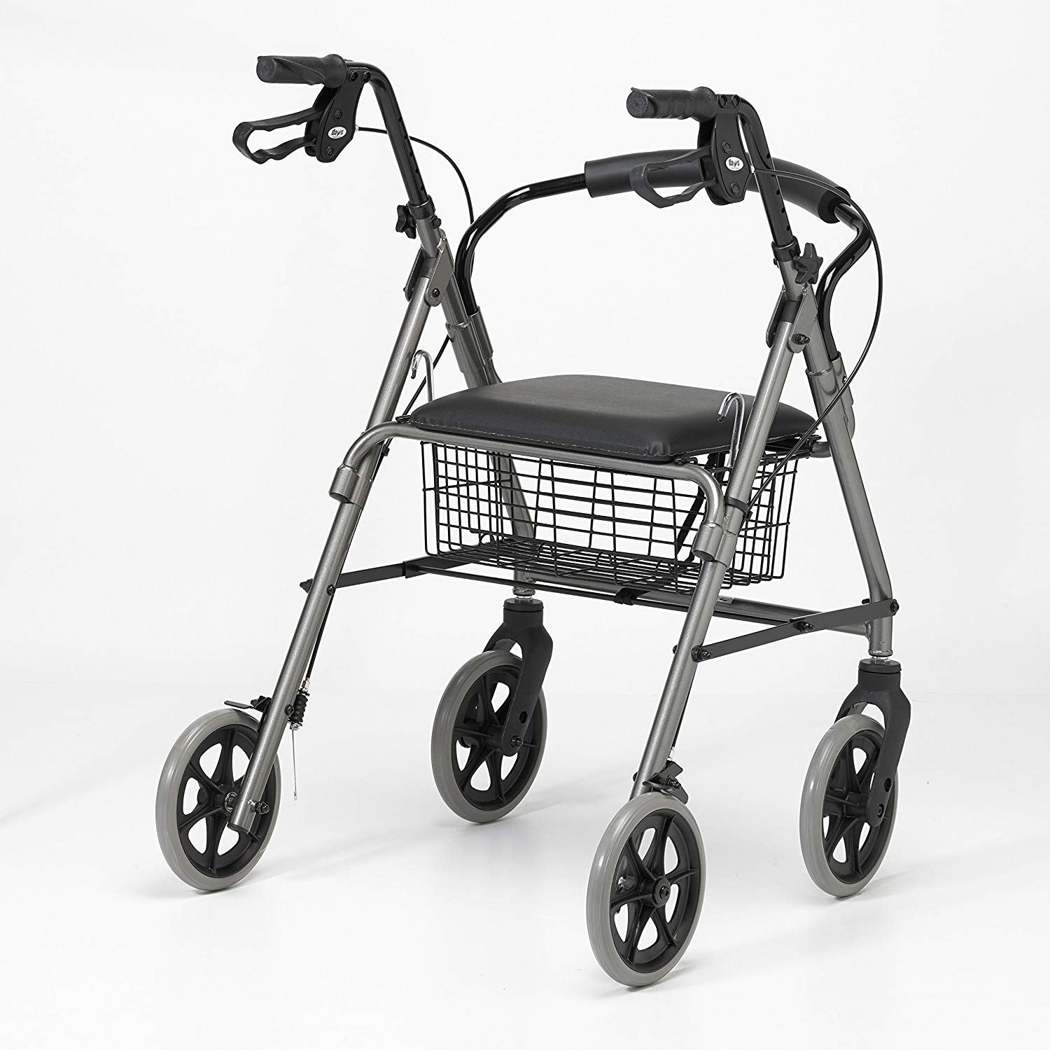 HOMECRAFT Four Wheeled Rollator Walker with Cable Brakes, Padded Seat and Backrest, Underseat Basket - Image 3