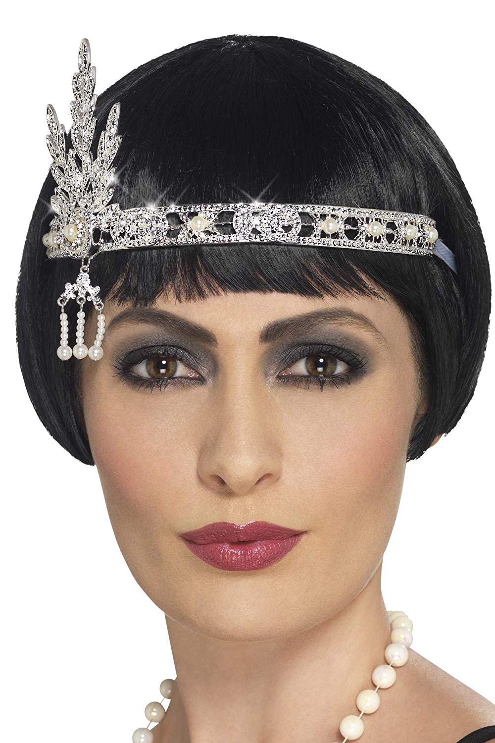 Smiffys Flapper Jewel Headband, Silver, 1920's Razzle Fancy Dress, Adult Dress Up Accessories