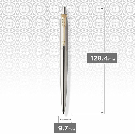 Parker Jotter Ballpoint Pen | Stainless Steel with Golden Trim | Medium Point Blue Ink | Gift Box - Image 3